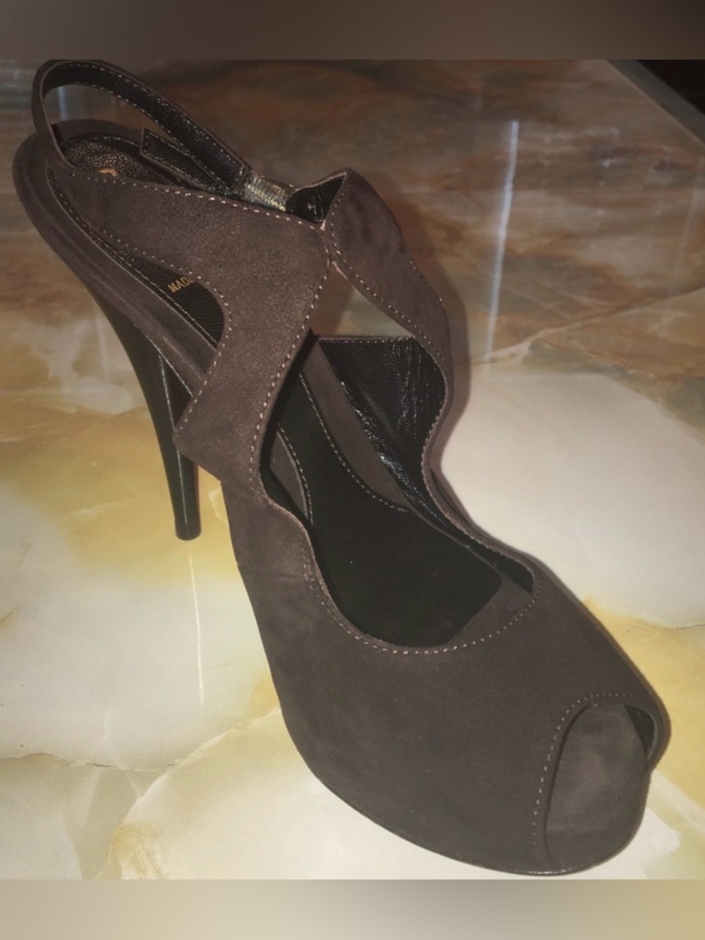 Fendi Chocolate Brown Velvet Peep Toe Slingback Heels Size 37.5 - Picture 5 of 11